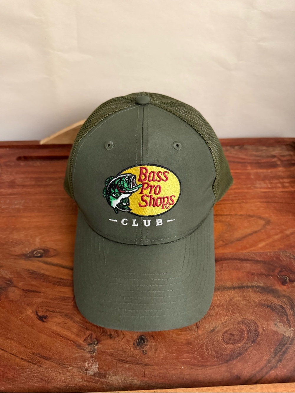 Bass Pro Shops Club Olive Green Mesh Baseball Cap Hat Snap Back Adjustable